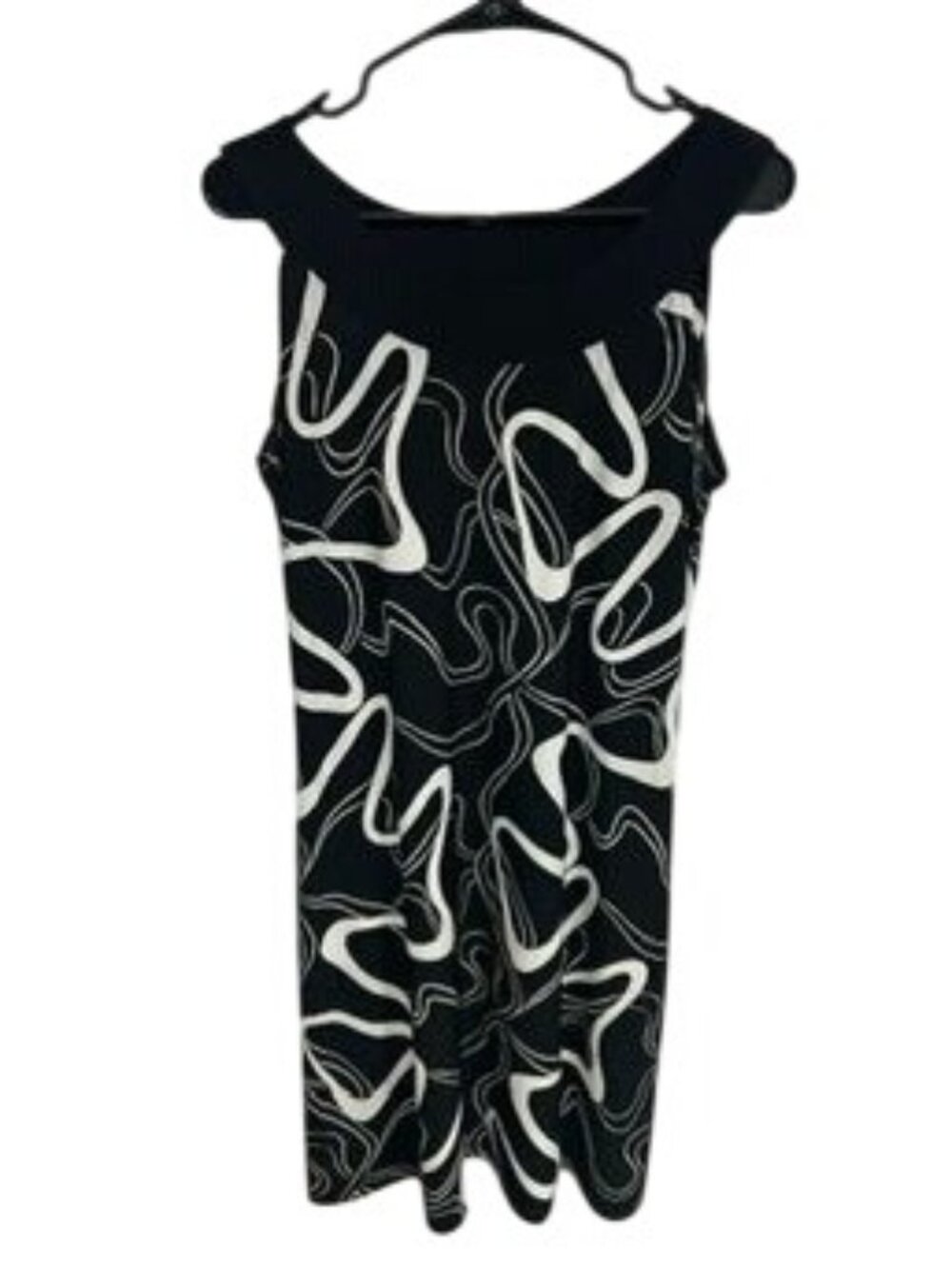 Saint Tropez West Medium Black White Abstract Sleeveless Dress Retro Statement